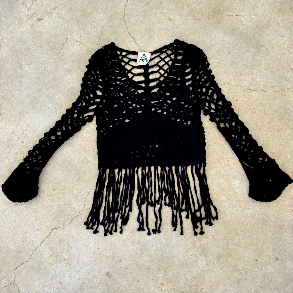 🖤 UNIF Black Crochet Fringe Top – Size S – $40 (OBO)